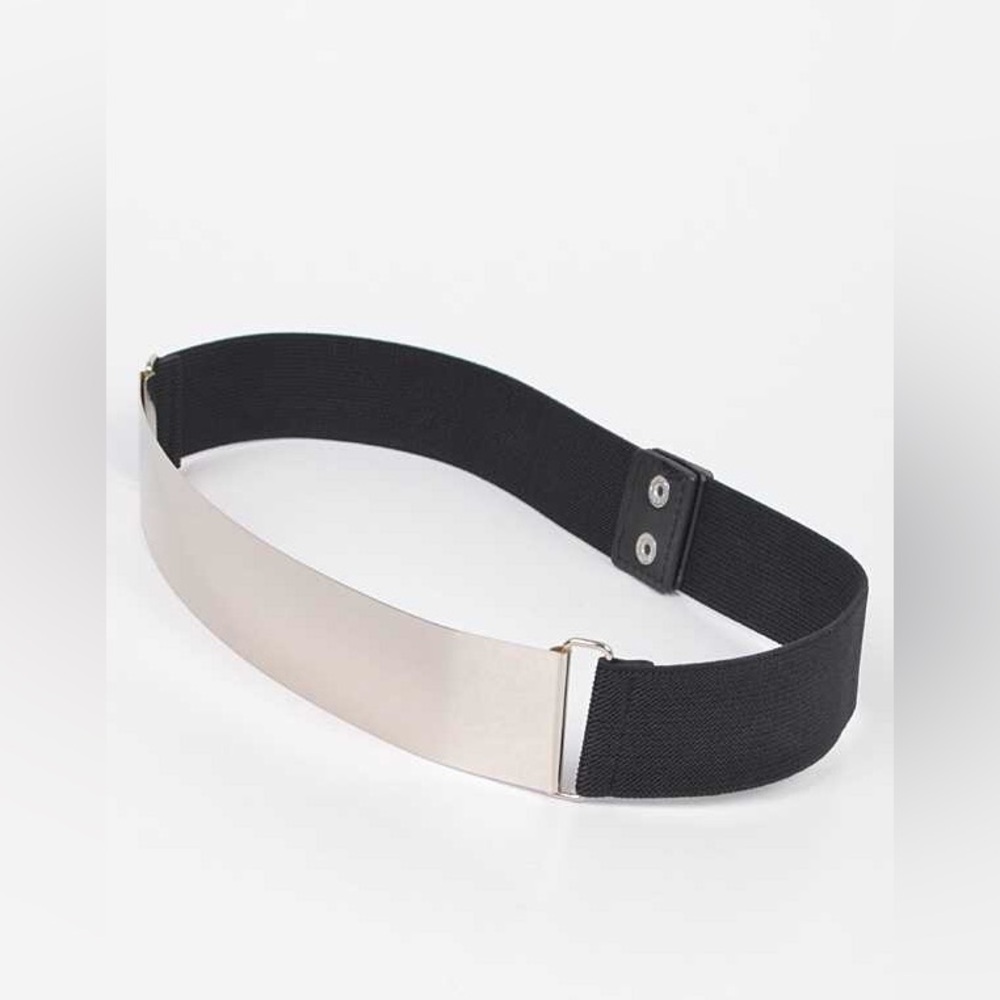 Plus Size Metallic Plaque Elastic Statement Belt - Picture 8 of 9